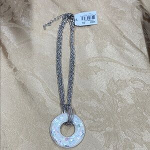 Cookie Lee Silver Necklace with Iridescent Circle Pendant